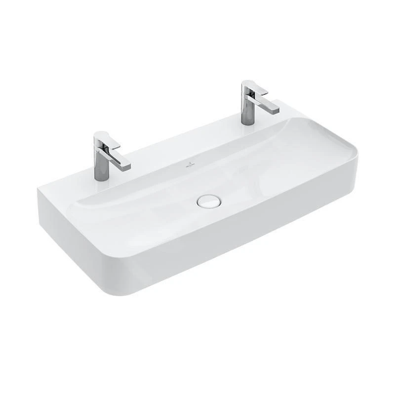 Villeroy & Boch Finion - Doppelwaschbecken Bez, Ohne Überlauf, 470 Mm, Hahnlöchern, CeramicPlus, Alpinweiß 4168A1R1 3 Villeroy & Boch Finion - Doppelwaschbecken Bez, Ohne Überlauf, 470 Mm, Hahnlöchern, CeramicPlus, Alpinweiß 4168A1R1