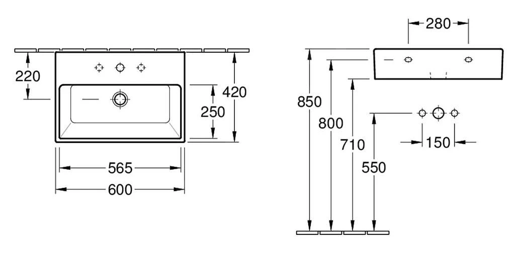 Villeroy & Boch Memento - Waschbecken, 600 Mm X 420 Mm, Weiß - 1 Hahnloch, Mit Überlauf, Mit CeramicPlus 513360R1 3 Villeroy & Boch Memento - Waschbecken, 600 Mm X 420 Mm, Weiß - 1 Hahnloch, Mit Überlauf, Mit CeramicPlus 513360R1 – Bild 2