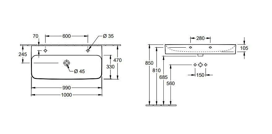 Villeroy & Boch Finion - Doppelwaschbecken Bez, Ohne Überlauf, 470 Mm, Hahnlöchern, CeramicPlus, Alpinweiß 4168A1R1 4 Villeroy & Boch Finion - Doppelwaschbecken Bez, Ohne Überlauf, 470 Mm, Hahnlöchern, CeramicPlus, Alpinweiß 4168A1R1 – Bild 2