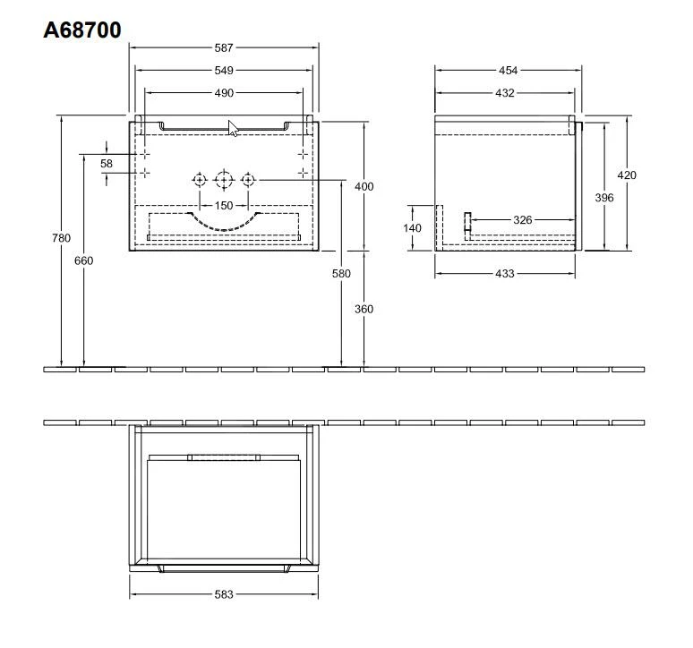 Villeroy & Boch Subway 2.0 - Waschtischunterschrank,587x420x454 Mm , 1 Auszug, Weiß Matt A68700MS 4 Villeroy & Boch Subway 2.0 - Waschtischunterschrank,587x420x454 Mm , 1 Auszug, Weiß Matt A68700MS – Bild 2