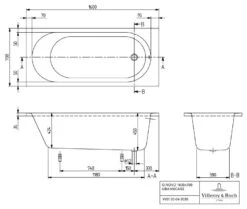 Villeroy & Boch Badewanne O.Novo BA160CAS2V01 O.Novo, 160 X 70 Cm, Rechteck, Weiss -Villeroy & Boch Villeroy and Boch Badewanne O.Novo BA160CAS2V01 O.Novo 160 x 70 cm rechteck weiss 2