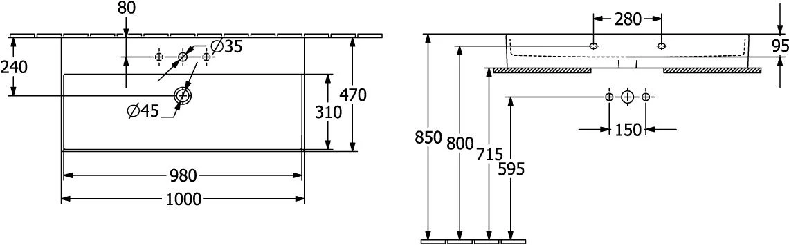 Villeroy & Boch Memento 2.0 Waschtisch 4A221HS5 100 X 47 Cm, Ebony C-plus, Mit Hahnloch, Ohne Überlauf 5 Villeroy & Boch Memento 2.0 Waschtisch 4A221HS5 100 X 47 Cm, Ebony C-plus, Mit Hahnloch, Ohne Überlauf – Bild 3