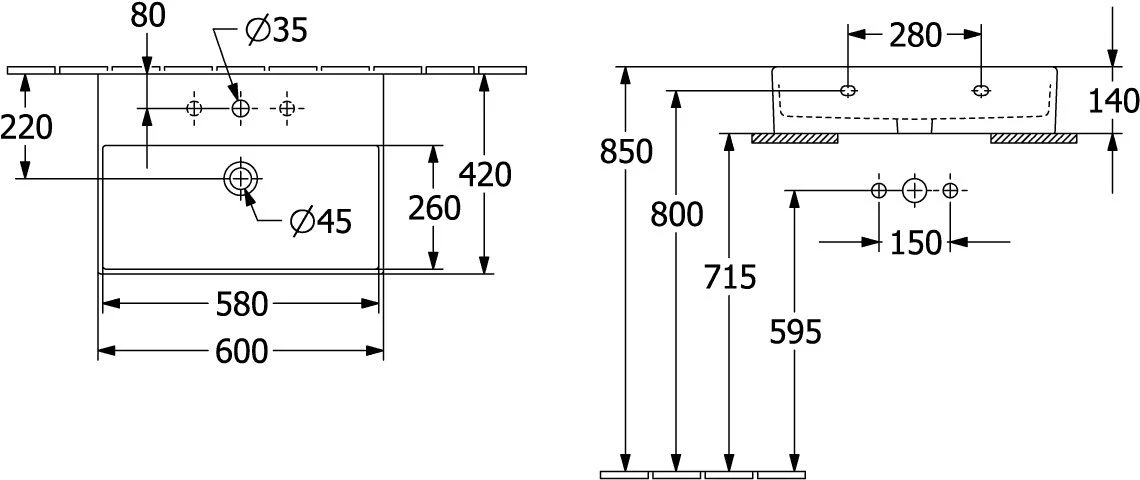 Villeroy & Boch Memento 2.0 Waschtisch 4A226GS5 60 X 42 Cm, Ebony C-plus, Mit Hahnloch, Mit Überlauf 4 Villeroy & Boch Memento 2.0 Waschtisch 4A226GS5 60 X 42 Cm, Ebony C-plus, Mit Hahnloch, Mit Überlauf – Bild 3