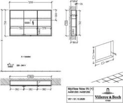 Villeroy Und Boch My View Now Einbau-Spiegelschrank A4561200 120 X 75 X 16,8 Cm, LED-Beleuchtung, 3 Türen, Mit Sensorschalter -Villeroy & Boch Villeroy und Boch My View Now Einbau Spiegelschrank A4561200 120 x 75 x 168 cm LED Beleuchtung 3 Tueren mit Sensorschalter 2