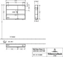 Villeroy Und Boch My View Now Spiegelschrank A4551000 100 X 75 X 16,8 Cm, LED-Beleuchtung, 2 Türen, Mit Sensorschalter -Villeroy & Boch Villeroy und Boch My View Now Spiegelschrank A4551000 100 x 75 x 168 cm LED Beleuchtung 2 Tueren mit Sensorschalter 9