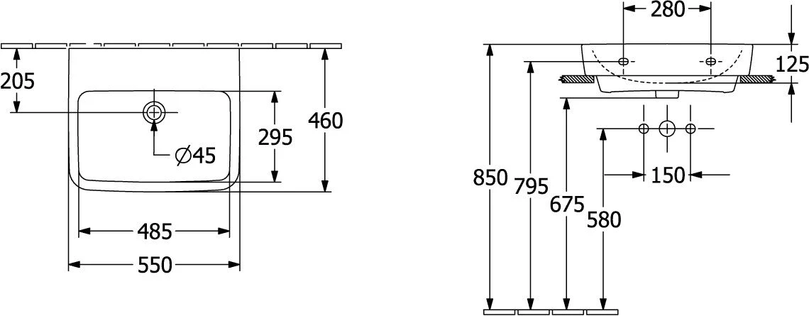 Villeroy Und Boch O.novo Einbau-/Aufsatz-Waschtisch 4A41MF01 55x46cm, Eckig, Ohne Hahnloch, Ohne Überlauf, Weiß 4 Villeroy Und Boch O.novo Einbau-/Aufsatz-Waschtisch 4A41MF01 55x46cm, Eckig, Ohne Hahnloch, Ohne Überlauf, Weiß – Bild 2