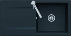 Villeroy Und Boch Siluet Flächenbündige Spüle 33361FS5 Mit Ablaufgarnitur Und Handbetätigung, Ebony
