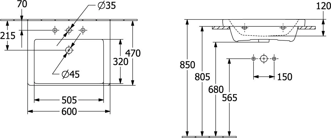 Villeroy Und Boch Subway 3.0 Schrank-Waschtisch 4A706GRW 60x47cm, Unterseite Geschliffen, Mit 1 Hahnloch/mit Überlauf, Stone White C-plus 4 Villeroy Und Boch Subway 3.0 Schrank-Waschtisch 4A706GRW 60x47cm, Unterseite Geschliffen, Mit 1 Hahnloch/mit Überlauf, Stone White C-plus – Bild 2