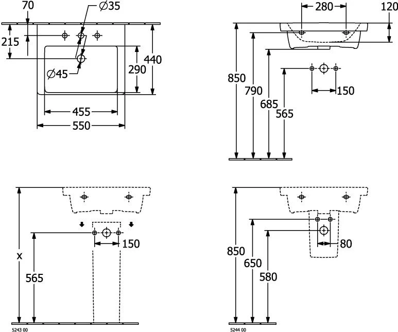Villeroy Und Boch Subway 3.0 Waschtisch 4A70F5R1 55x44cm, Mit 1 Hahnloch/ohne Überlauf, Weiß C-plus 4 Villeroy Und Boch Subway 3.0 Waschtisch 4A70F5R1 55x44cm, Mit 1 Hahnloch/ohne Überlauf, Weiß C-plus – Bild 2