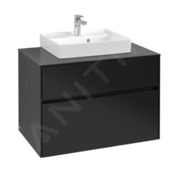 Villeroy & Boch Collaro - Waschtischunterschrank, 800x548x500 Mm, 2 Auszüge, Schwarz Matt C08000PD