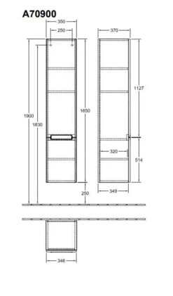 Villeroy & Boch Subway 2.0 - Hochschrank 1650x370x350 Mm, Scharnier Links, Glossy Grey A70900FP -Villeroy & Boch bd53891412831ab546d76e43