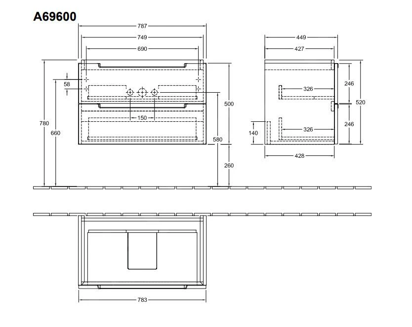 Villeroy & Boch Subway 2.0 - Waschtischunterschrank, 787x520x449 Mm , 2 Auszüge, Jilm Impresso A69600PN 4 Villeroy & Boch Subway 2.0 - Waschtischunterschrank, 787x520x449 Mm , 2 Auszüge, Jilm Impresso A69600PN – Bild 2