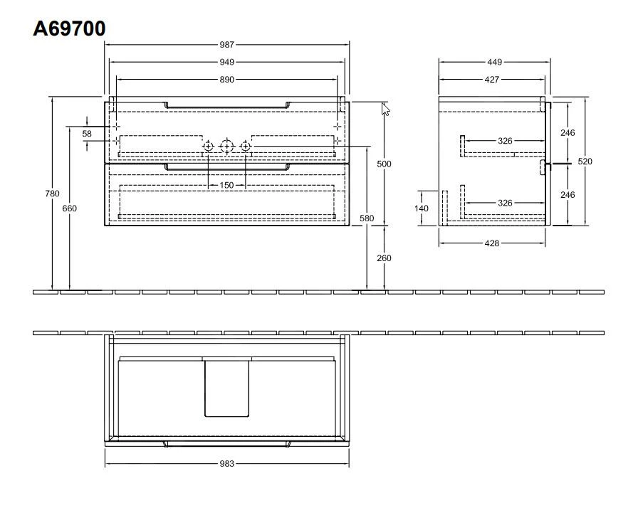 Villeroy & Boch Subway 2.0 - Waschtischunterschrank,987x420x449 Mm , Glossy White A69700DH 4 Villeroy & Boch Subway 2.0 - Waschtischunterschrank,987x420x449 Mm , Glossy White A69700DH – Bild 2