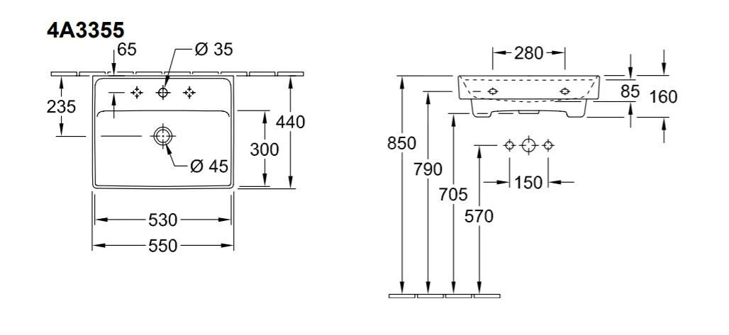 Villeroy & Boch Collaro - Waschbecken 550x440 Mm, Mit Überlauf, Mit Hahnloch, CeramicPlus, Alpinweiß 4A3355R1 4 Villeroy & Boch Collaro - Waschbecken 550x440 Mm, Mit Überlauf, Mit Hahnloch, CeramicPlus, Alpinweiß 4A3355R1 – Bild 2
