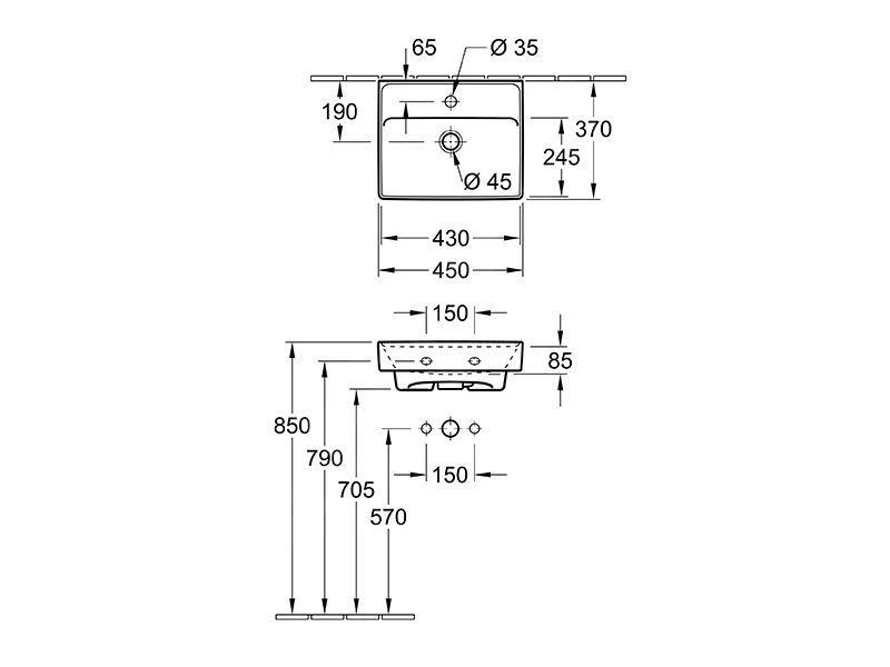 Villeroy & Boch Collaro - Handwaschbecken Compact, 450x370 Mm, Mit Überlauf, Mit Hahnloch, CeramicPlus, Alpinweß 433445R1 4 Villeroy & Boch Collaro - Handwaschbecken Compact, 450x370 Mm, Mit Überlauf, Mit Hahnloch, CeramicPlus, Alpinweß 433445R1 – Bild 2